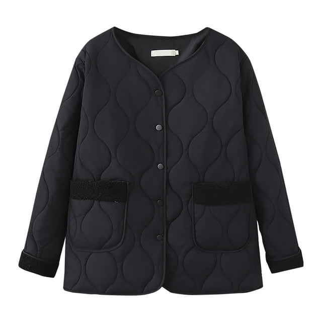 FAIWAD Womens Quilted Puffer Jackets Long Sleeve Button Padded Coats Casual Winter Warm Overcoat