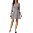 thumbnail image 1 of INSPIRE CHIC Women's Fall Square Neck Long Sleeves a-Line Plaids Dress M Pinks, 1 of 6