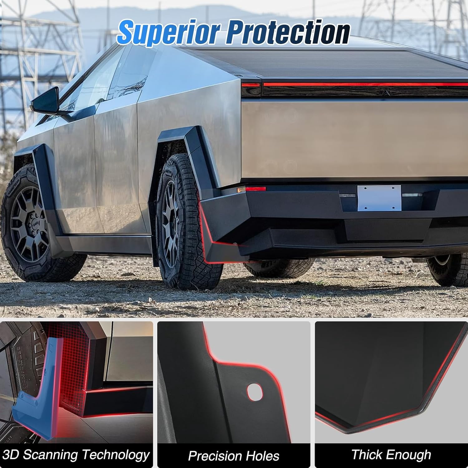 Nilight Mud Flaps for Tesla Cybertruck 2023 2024 2025, No Drilling Precision Fit Exterior Accessories Heavy-Duty Splash Guards Protection, Front & Rear Set