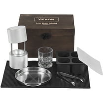 VEVOR Ice Ball Press Kit, Aircraft Al Alloy Ice Press with Ice Block Mold, Large Mat, Tong, Drip Tray, One Glass, Round Ice Ball Maker 2.4"/60 mm Ice Sphere, for Cocktail on Party & Holiday