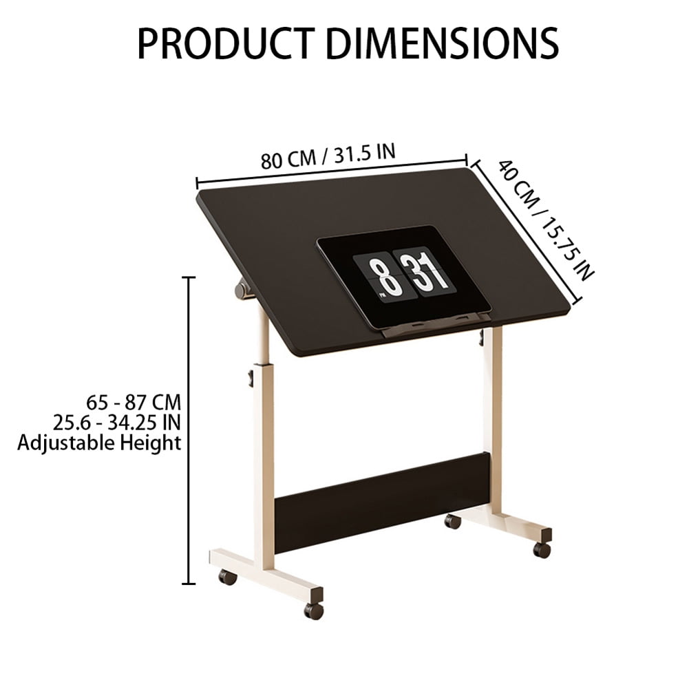 65-87cm Height Adjustable Standing Desk, 40*80cm Mobile Standing Desk, Foldable Adjustable Desk with Wheels, Rolling Small Laptop Table, Tiltable Top for Bedroom, Living Room, Office, Black