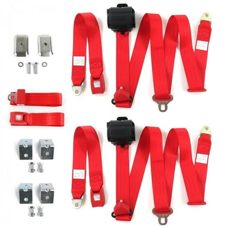 safeTboy Red Retractable Bench Seat Belt Kit with Bracketry for 1981-1993 Chevy Truck S10 Standard 3 Point - 3 Belts