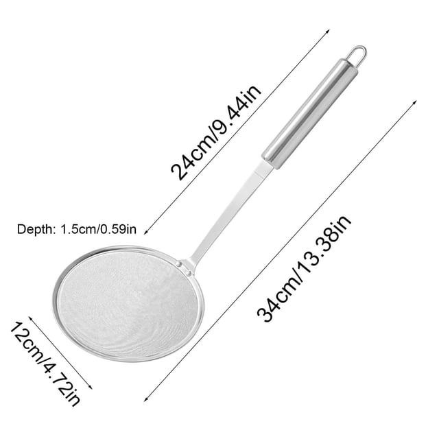 Stainless Steel Fat Skimmer Spoon Multi-Functional Fine Mesh Hot Pot Grease Strainer with Heat-Resistant Handle for Frying, Soup, 13.4 Inch