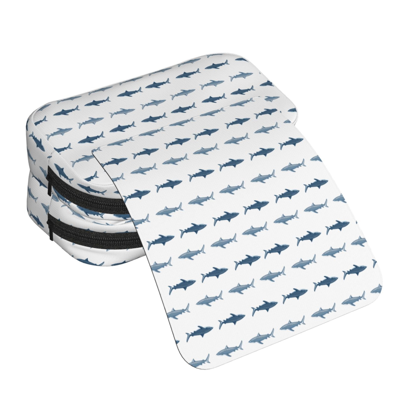 Rateoe Cute Shark Pattern Double Clamshell Pen Case, Storage Organizer with Two Zipper Compartments– Holds Up to 50 Pencils & Pens