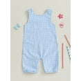 thumbnail image 5 of BemeyourBBs Newborn Baby Boy Girl My First 4th of July Outfit Patriot Independent Day Clothes Summer Romper Overall Sleeveless Plaid Letters USA Flag in Truck Printed Jumpsuit Overalls Shorts, 5 of 8