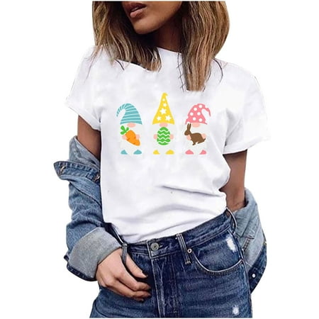 

Ladies Tops Clearance White Blouse for Women Going Out Blouses for Women Fashion Women s Short Sleeve Summer Printed Casual Top Pullover T-shirt Round-Neck Victorian Blouse White M