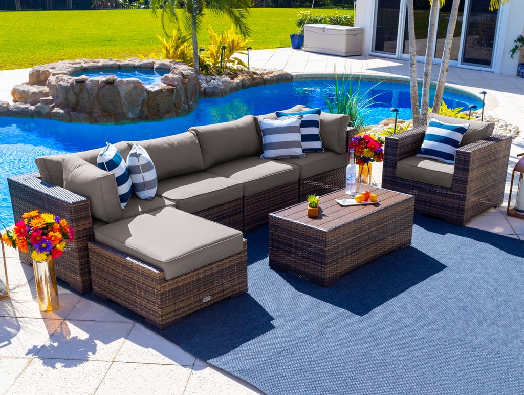 Sorrento 7Piece Resin Wicker Outdoor Patio Furniture Sectional Sofa