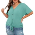 thumbnail image 3 of Cueply Womens Plus Size Tops Short Sleeve V Neck Waffle Knit Tunic Blouse Tie Front Button up T Shirts, 3 of 8