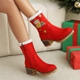 thumbnail image 4 of Wensltd Women's Christmas Boots Mid Heel Block Heel Round Toe Embroidered Red Winter Boot With Plush Lining for Festive Outfits, 4 of 9