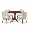 thumbnail image 2 of East West Furniture East-West Furniture DLSI5-MAH-35 - A dining room table set of 4 amazing kitchen chairs using Linen Fabric Doeskin color and an attractive two 9" drop leaf round wooden table in..., 2 of 5