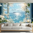thumbnail image 3 of Window Landscape Backdrop Ocean Natural Scenery Window Sea View Photography Background White Flower Cloud Blue Sky Mountain Luau Party Decorations Banner Supplies Photo Booth Props, 3 of 4
