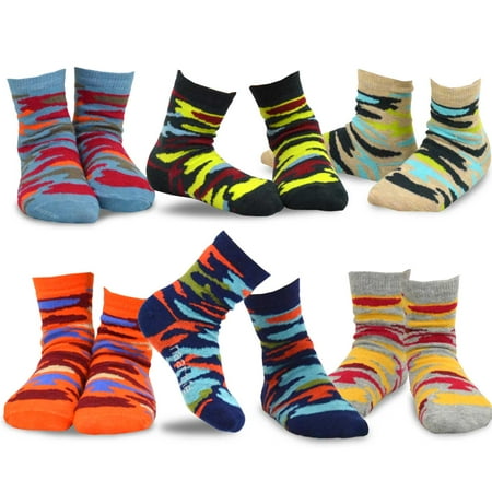 TeeHee Kids Boys Cotton Fashion Fun Crew Socks 6 Pair Pack (9-10 Years, Colorful Camo)