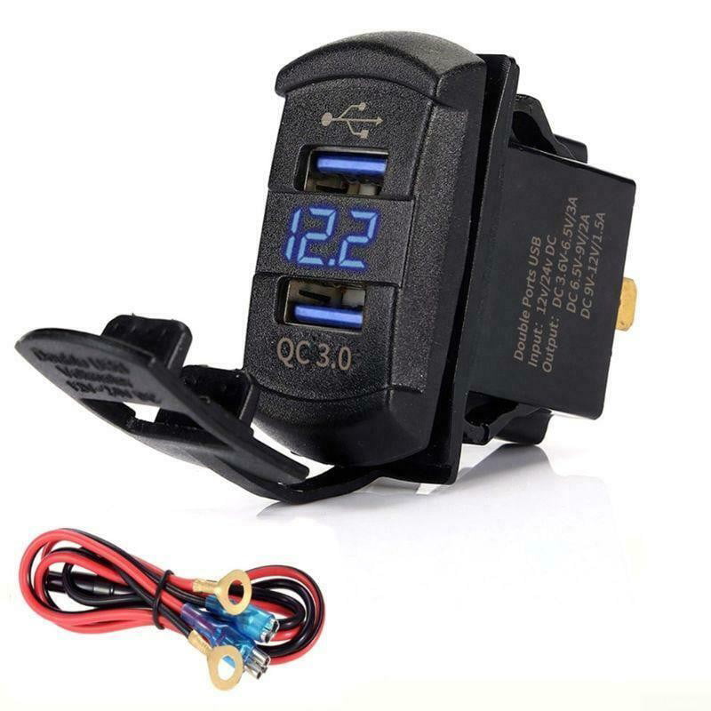 Dual USB Car Fast Charger w/LED Voltmeter ON OFF Switch Fit For Car Truck SUV