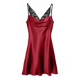 thumbnail image 4 of Women's Ice Silk Sleeveless Nightgown, Sexy Lace Trim Camisole Slip Dress, Comfortable and Fashionable Sleepwear for Bedtime, Home Lounging, and Romantic Evenings-Wine, 4 of 9