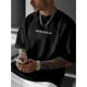 thumbnail image 1 of Men's "never give up" graphic print casual t-shirt Comfortable round neck, short sleeves, loose fit, suitable for spring and summer, 1 of 6