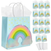 15 Pack Rainbow Kraft Bags With Handle, With 20Pc Tissue Paper, 9 X 8 X 4 Inch