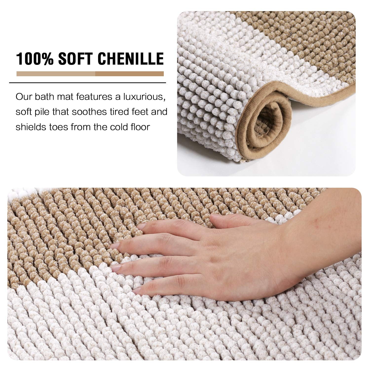 Absorbent Bathroom Rug Light Gray Soft Plush Bath Rug Non Slip Carpet Rugs for Shower Front Door 24x70 in Entryway Easy-Going Luxury Chenille Striped Pattern Bath Mat Bedroom 