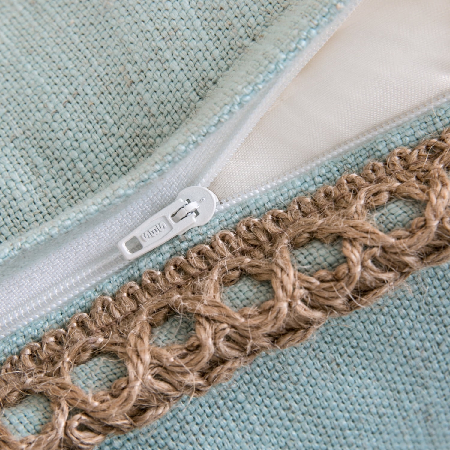 Phantoscope Farmhouse Burlap Linen Tailored Edge Series Decorative Throw Pillow, 22" x 22", Light Blue, 1 Pack