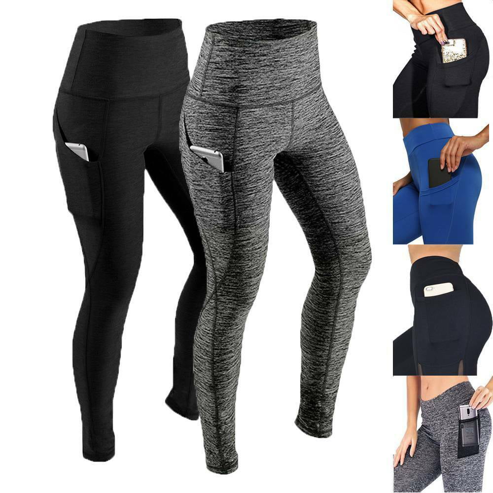 Womens High Waist Yoga Pants With Pocket Leggings Fitness Sport Workout Athletic 