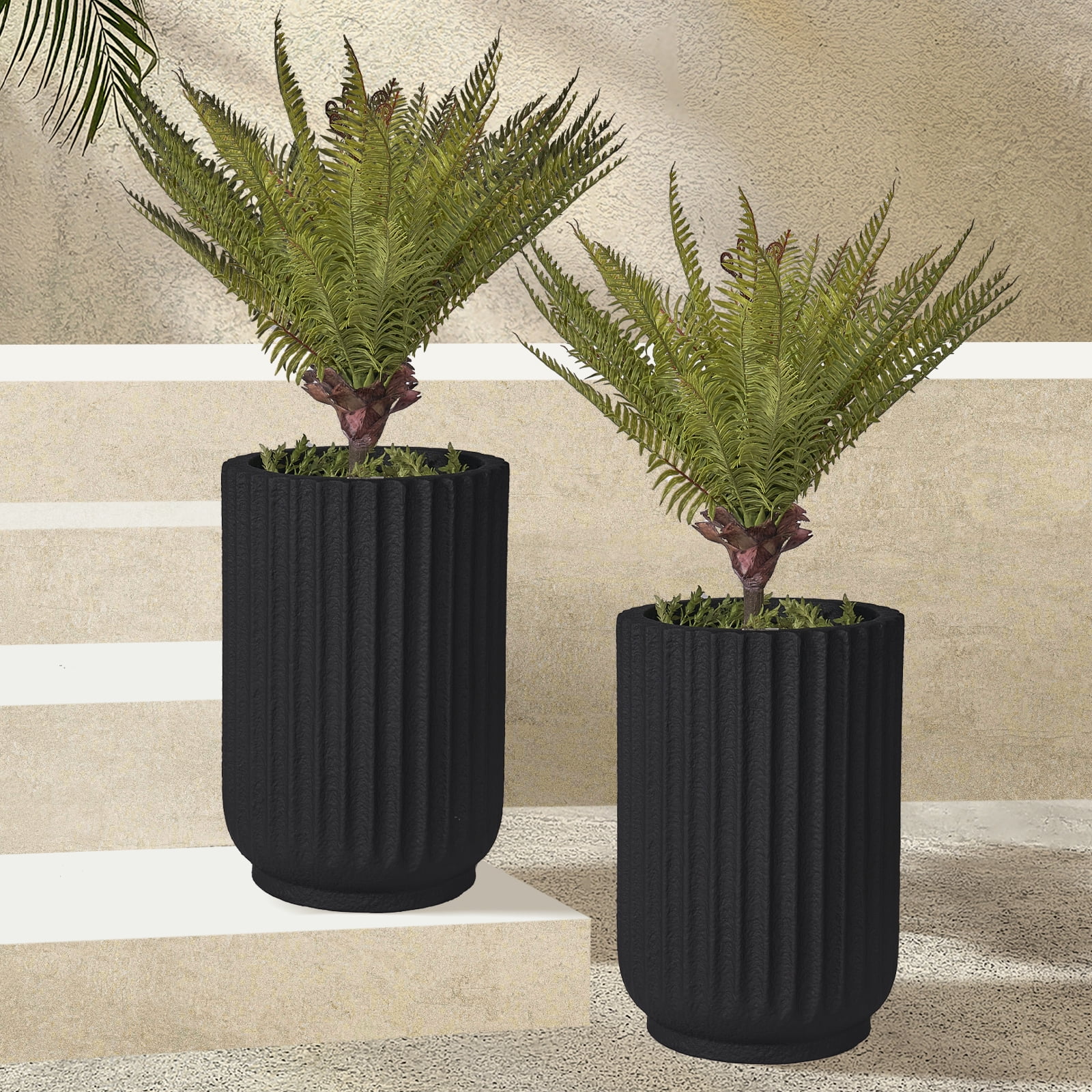 TerraDeco Classic Roman Column Style Planter | 20" Tall | Black & White Options | Ideal for Entrance & Living Room Corner | Durable Fiberglass Composite