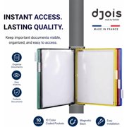 Djois by Tarifold Magnetic Wall Mount Reference System, Letter Size Document Display Organizer with 10 Double-Sided Pivoting PVC Pockets, Steel Wire Frames, Made in France, Assorted Colors