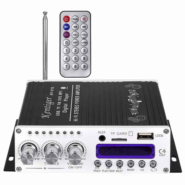 Kentiger V10 Hi-Fi Class-AB Stereo Bass Bluetooth Digital Player Super Bass Bluetooth Amplifier Remote Control Wireless Car Audio Speaker