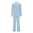 thumbnail image 4 of VBTAPA Womens Ribbed Knit Pajama Set 2 Piece Lounge Sets Long Sleeve Button Down Sleepwear Soft Comfy Loungewear Light Blue L, 4 of 8