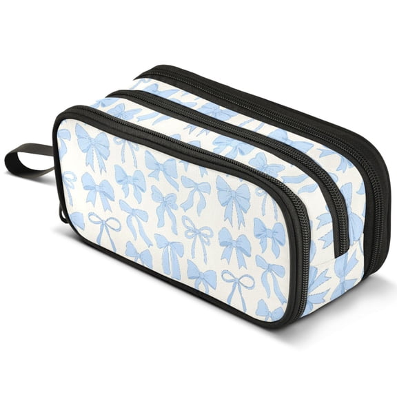 ALAZA Blue Bows Pencil Case Bag Large 3 Compartment Pen Pouch Holder Box Storage Organizer