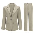 thumbnail image 3 of Women's 2 Piece Business Suit Set Lapel Single-breasted Polyester Suit Jacket With Straight Trousers, 3 of 5
