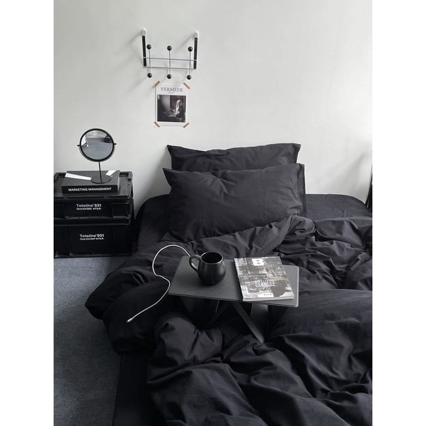 Goth Gris Oscuro Algodón 4 Piezas Ropa de Cama Funda Nórdica Set En Single Twin Queen King