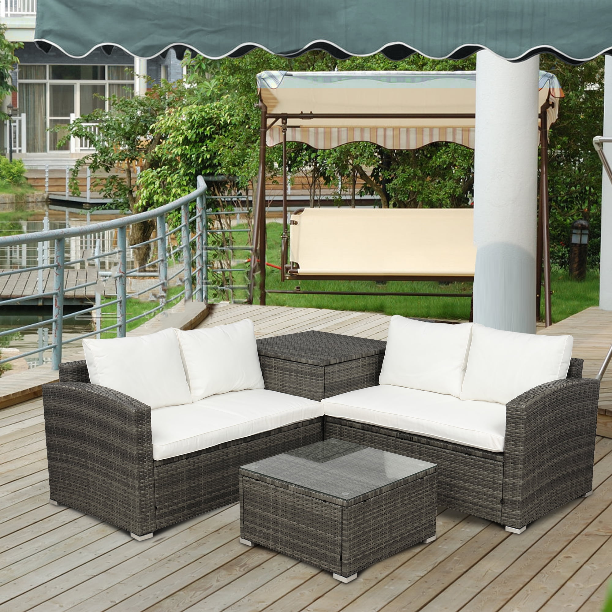 4 Piece Outdoor Patio Furniture Set 2 Rattan Patio Chairs with Glass 4 Piece Outdoor Patio Furniture Set 2 Rattan Patio Chairs with Glass