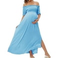 thumbnail image 3 of Liacowi Maternity Off-Shoulder Long Dress Casual Floral Half Sleeve Dress Women Pregnancy Dress Photo Photography Dress, 3 of 7