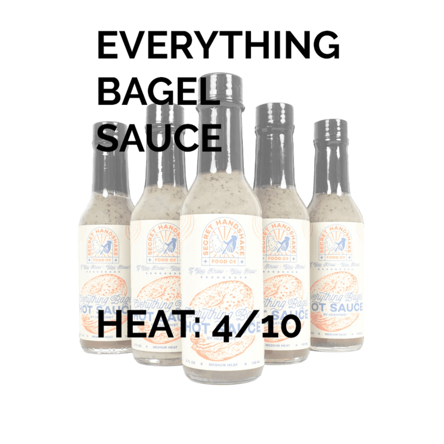 Everything Bagel Sauce by Secret Handshake Food Co., Mild Heat Hot Sauce With Flavors of Scorpion Pepper Powder, Sesame Seeds & Turmeric, Made With All Natural Ingredients, 5 fl oz Bottle (2-Pack)