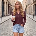 thumbnail image 5 of SUNBS 3 Packs Henley Blouses for Women Long Sleeve Shirts Fall Fashion Dressy Casual Tops Cute Work Outfits Clothes, 5 of 9