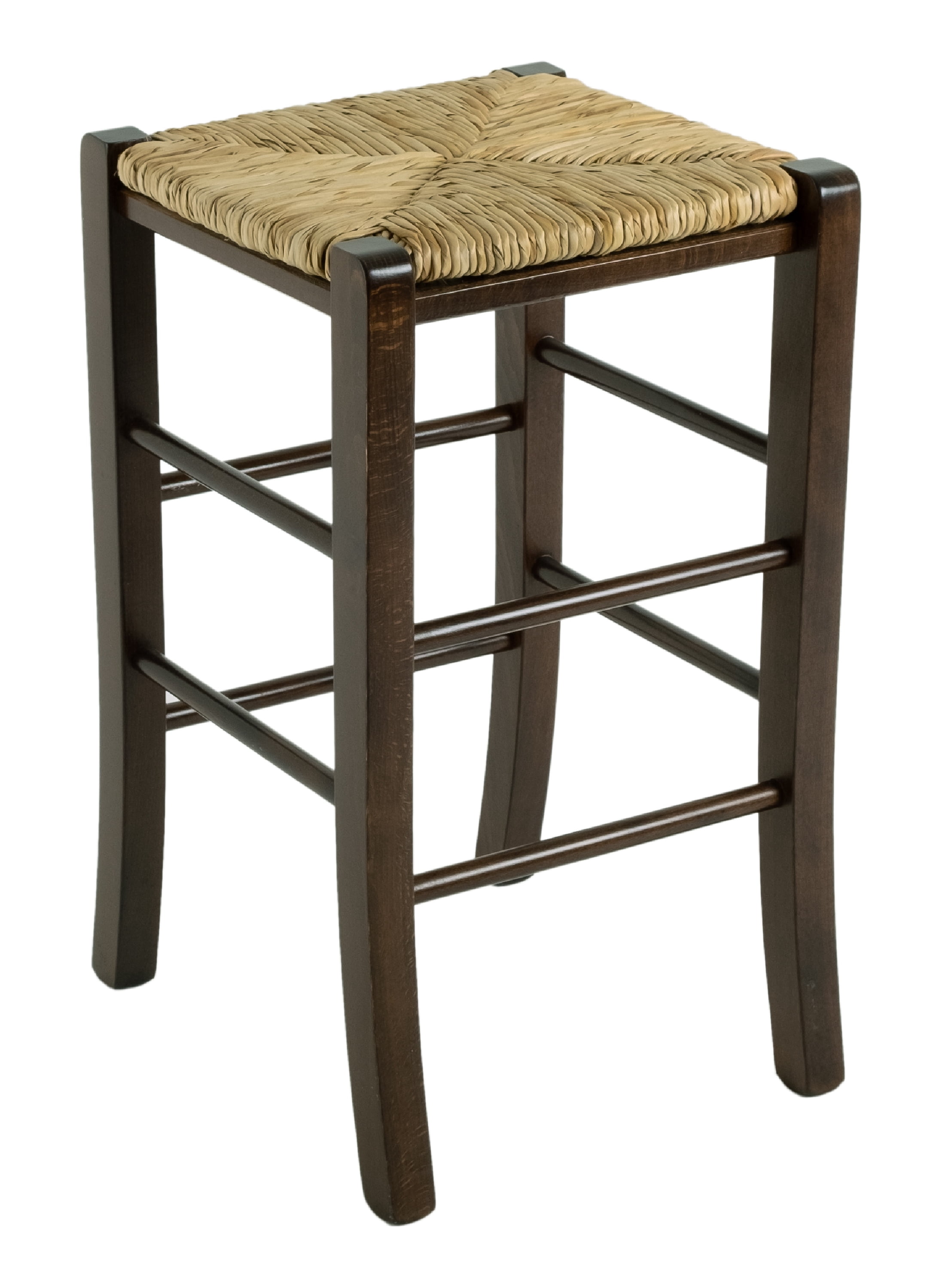 Linon Ivica 24.4" Backless Counter Stools, Set of 2, Dark Walnut with Handwoven Rush Seat