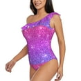 thumbnail image 2 of Easygdp Pink Purple Glitter Women's One Shoulder Ruffle Monokini Bathing Suits with Removable Chest Pad, Quick Drying - XX-Large, 2 of 8