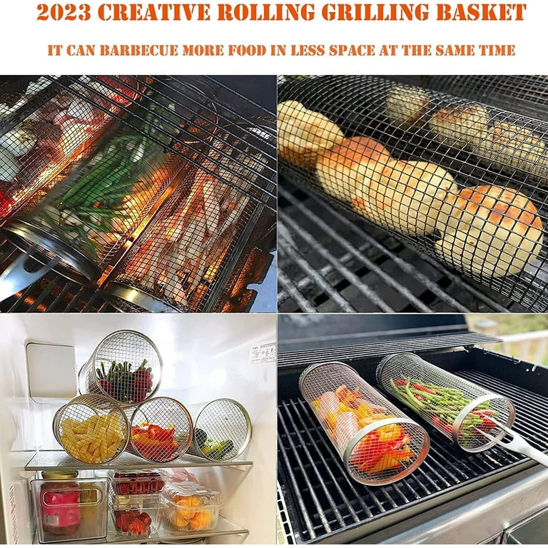 BBQ Net Tube, Rolling BBQ Grilling Basket, Round Stainless Steel Barbecue  Cooking Grill Grate, Portable Outdoor Camping Barbecue Rack for Vegetables
