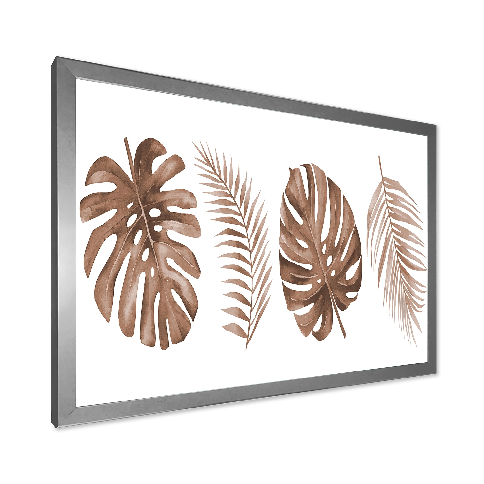Designart 'Tropical Palm and Monstera Leaf In Terracotta' Traditional Framed Art Print