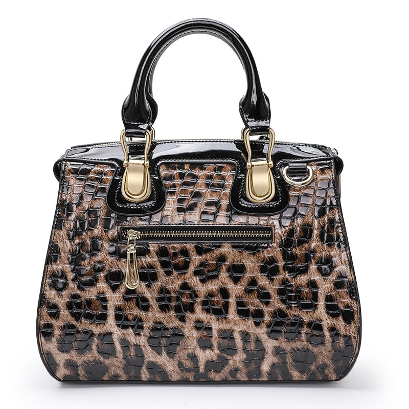 Genuine leather, leopard print, crocodile print handbag, large capacity tote bag, detachable shoulder strap, cross-body bag, purse