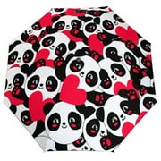 ANYWAY.GO Windproof & Water-Resistant Compact Foldable Travel Umbrellatotes Design Panda Greeting Card Portable Travel Umbrella，Diameter 42.5 in
