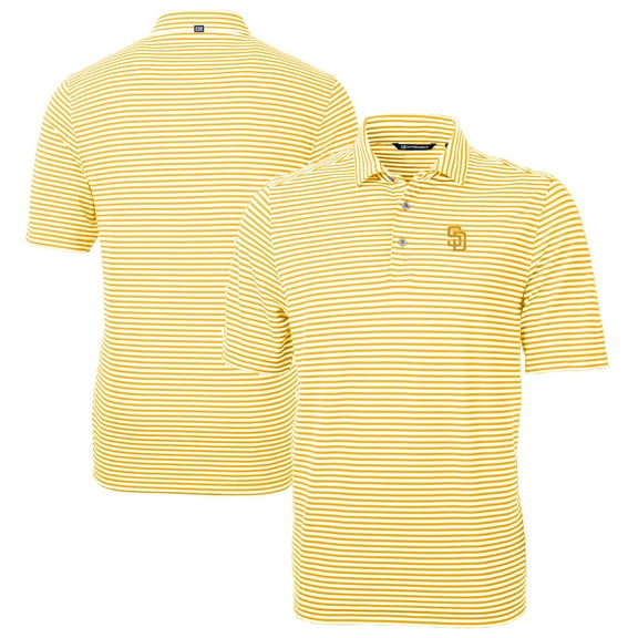 Men's Cutter & Buck Gold San Diego Padres Virtue Eco Pique Stripe Recycled Polo