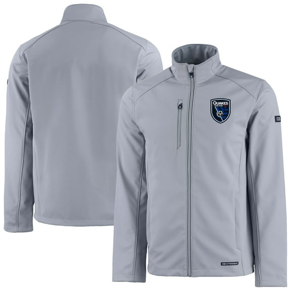 Men's-Cutter & Buck  Gray San Jose Earthquakes Evoke Eco Softshell Recycled Full-Zip Jacket