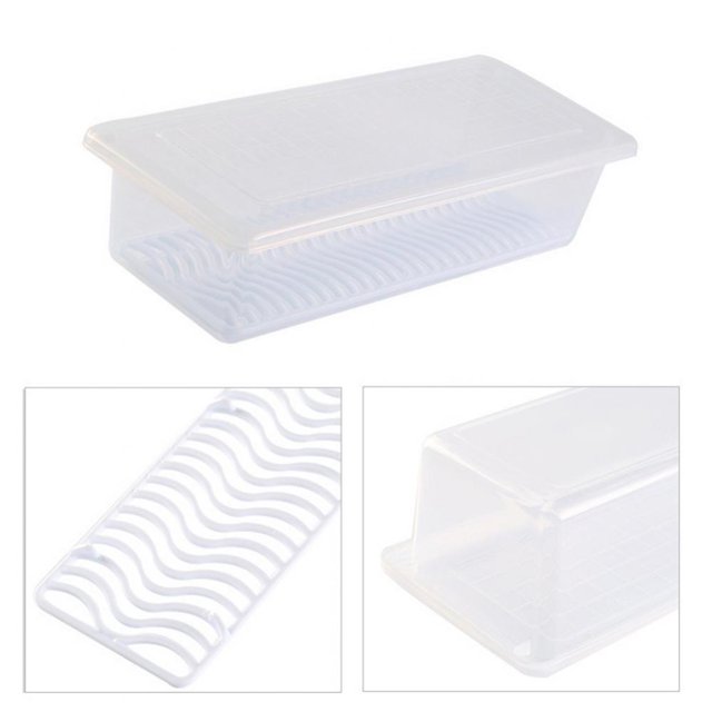 Greyghost Refrigerator Food Storage Container with Detachable Drain Plate, Kitchen Cabinet Pantry Organization Bin