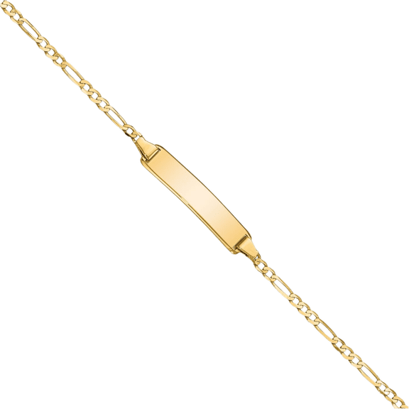 14K Solid Yellow Gold Figaro Link Name Bar Identification ID Bracelet