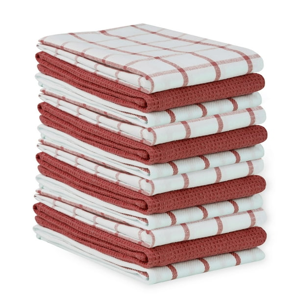 Juego de Paños de Cocina - Paquete de 12 Paños de Algodón para Secar Platos, 18"x 28", Paños de Cocina para Manos, Juego de Paños de Cocina de Secado Rápido - Rojo Navideño