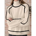 thumbnail image 5 of Female Mock Neck Pullover Sweaters Casual Fall Winter Long Sleeve Color Block Loose Knitted Tops Color L, 5 of 10