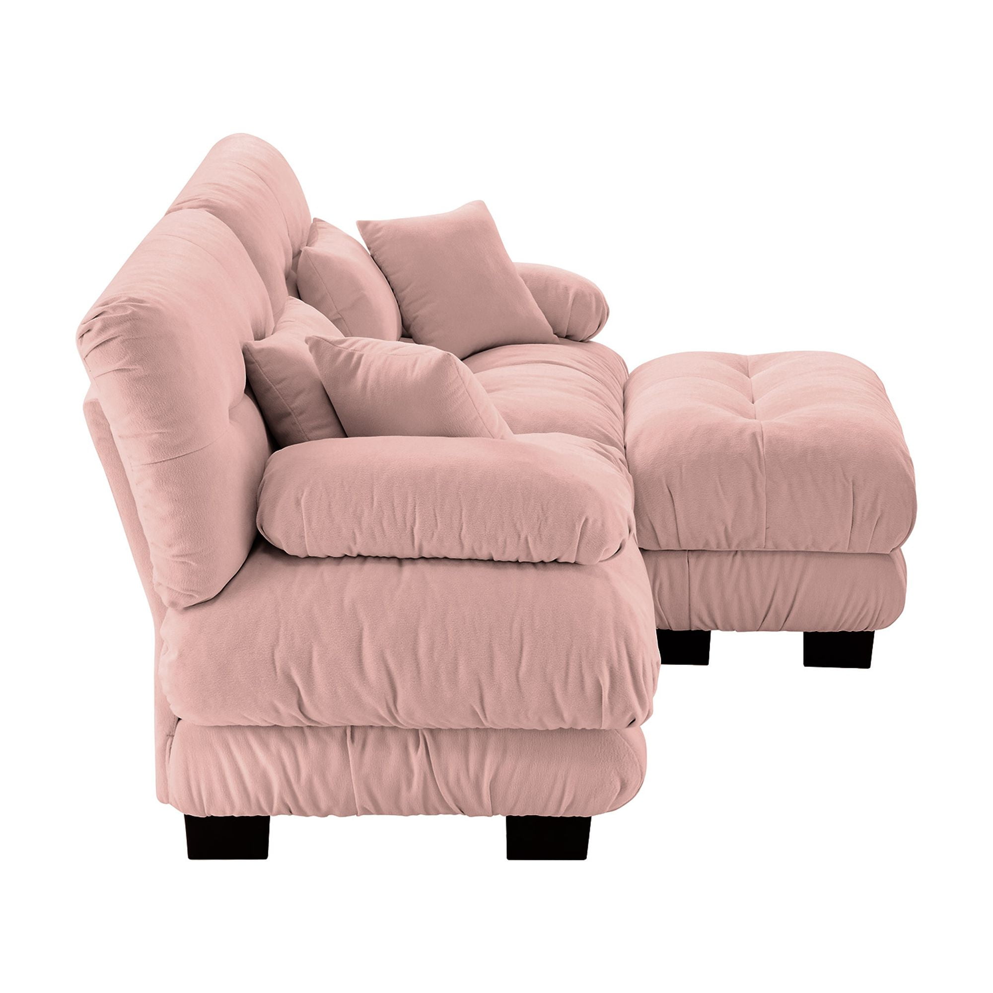 Gewnee Loveseat Pink Chenille Cloud Couch Sectional Sofa,2-Seater Upholstered Wide Arm Sofa with Convertible Ottoman for Living Room