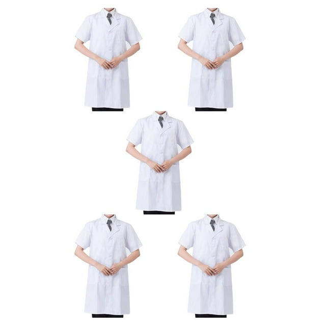 heritaly White Lab Coat Buttons Down Unisex Short Sleeve School Factory Workwear Work Clothes Men Internship Thick Dustproof Short Sleeve XXL 5Set