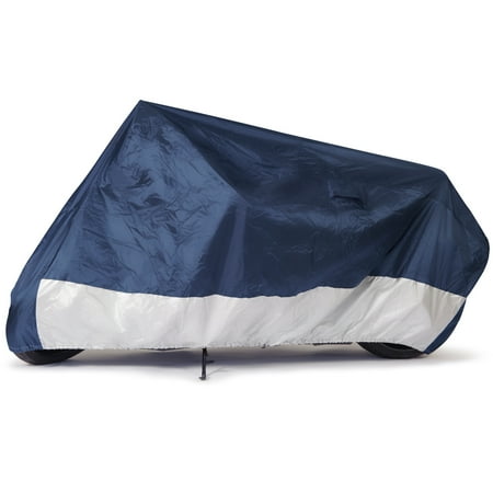 Budge Standard Motorcycle Cover, for Indoor & Outdoor Use with Water-Resistant UV Protection, Size 2 for Extra Large Motorcycles, Blue & Silver