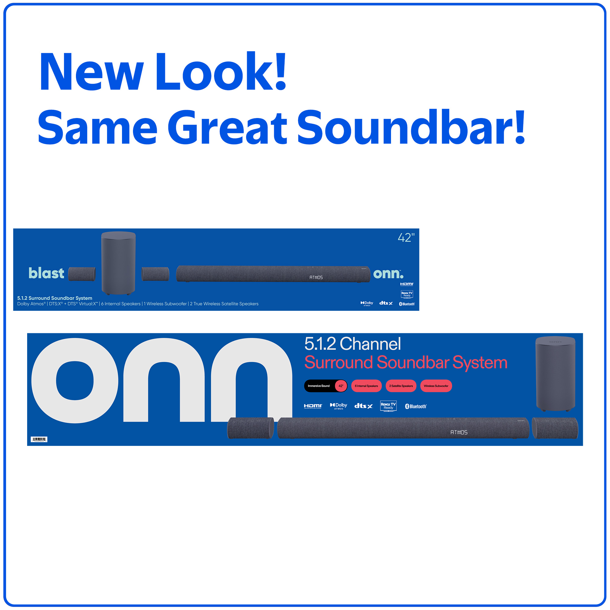 onn. Sistema de Barra de Sonido 5.1.2 con Dolby Atmos, Subwoofer Inalámbrico y Satélites Inalámbricos, 42" 7